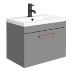 Arezzo 600 Matt Grey Wall Hung 1-Drawer Vanity Unit with Rose Gold Handle