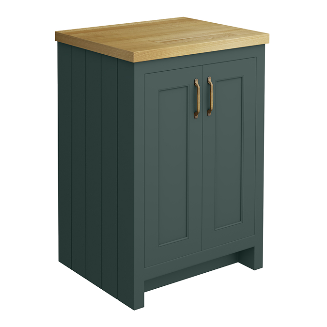 Chatsworth 545mm Traditional Green Countertop Vanity with Beech Worktop & Antique Brass Handles