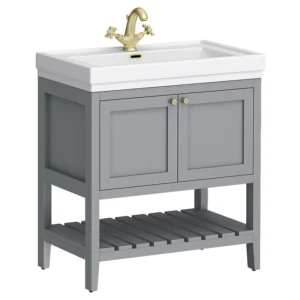 Trafalgar Freestanding Vanity Unit - 810mm Grey with Brushed Brass Handles