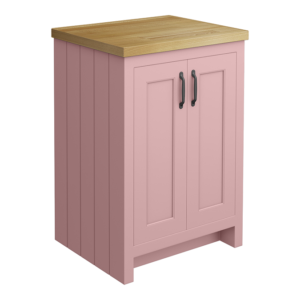Chatsworth 545mm Traditional Dusky Pink Countertop Vanity with Beech Worktop & Matt Black Handles