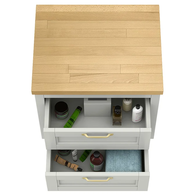 Chatsworth 545mm Grey Wall Hung Countertop Vanity with Beech Worktop & Brushed Brass Handles - Image 2