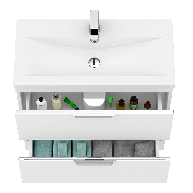 AquaSure Tribeca Waterproof PVC Wall Hung Vanity Unit Gloss White - 800mm with Chrome Handles - Image 3