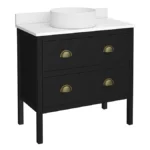 Alchemy 810mm Matt Black Vanity Unit with White Granite Worktop, Antique Brass Handles & Round Countertop Basin