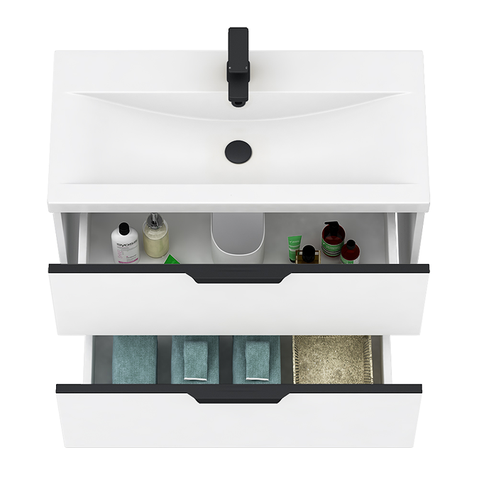 AquaSure Tribeca Waterproof PVC Wall Hung Vanity Unit Gloss White - 800mm with Matt Black Handles - Image 3