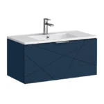 Voyage Wall Hung Vanity - 800mm Indigo Blue with Chrome Handle