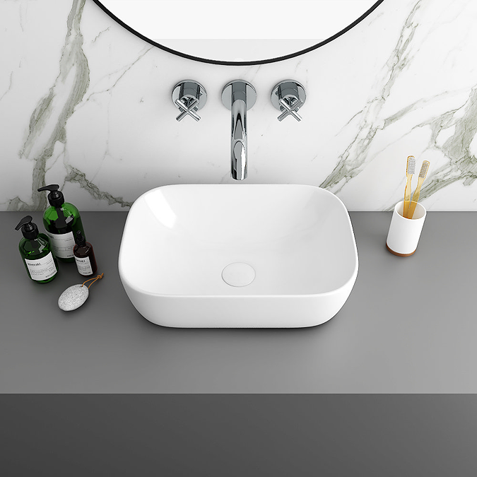 Arezzo Floating Basin Shelf with Drawer - Rustic Oak - 600mm Incl. Curved Rectangular Basin - Image 4