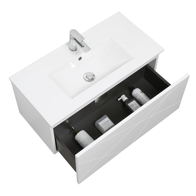 Voyage Wall Hung Vanity - 800mm Arctic White with Chrome Handle - Image 2