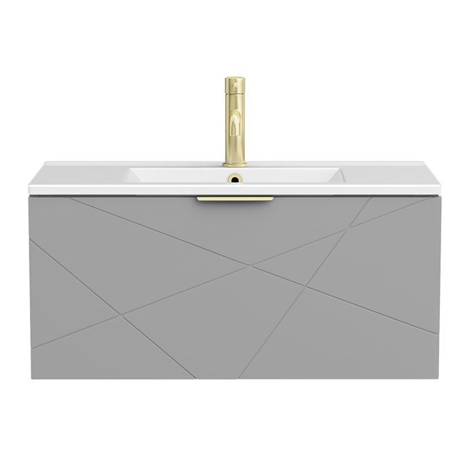 Voyage Wall Hung Vanity - 800mm Cool Grey with Brushed Brass Handle - Image 3