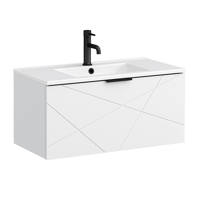 Voyage Wall Hung Vanity - 800mm Arctic White with Matt Black Handle