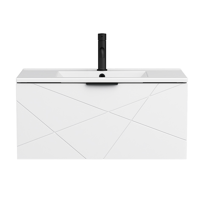 Voyage Wall Hung Vanity - 800mm Arctic White with Matt Black Handle - Image 3