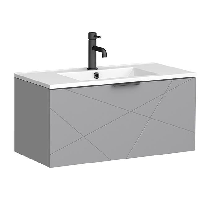 Voyage Wall Hung Vanity - 800mm Cool Grey with Matt Black Handle