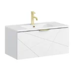 Voyage Wall Hung Vanity - 800mm Arctic White with Brushed Brass Handle