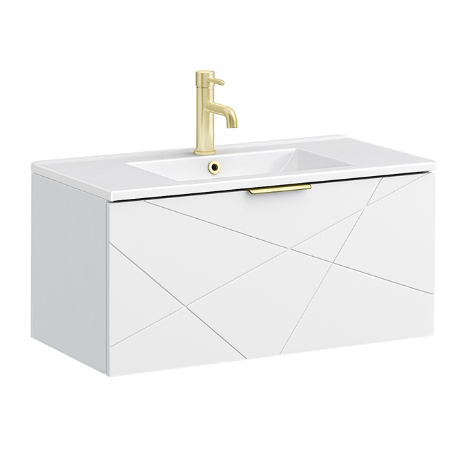 Voyage Wall Hung Vanity - 800mm Arctic White with Brushed Brass Handle