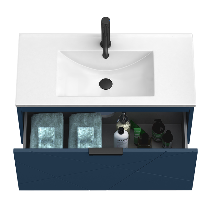 Voyage Wall Hung Vanity - 800mm Indigo Blue with Matt Back Handle - Image 2