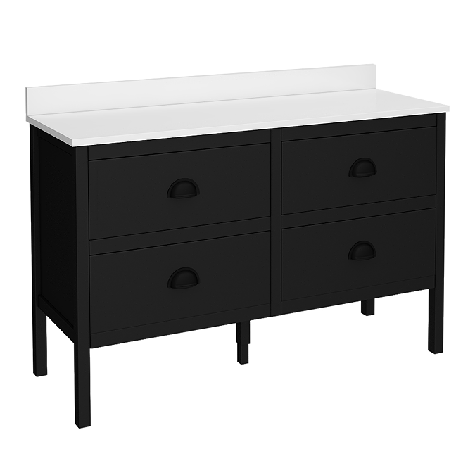 Alchemy 1210mm Floor Standing Vanity Unit - Matt Black with White Granite Worktop & Matt Black Handles