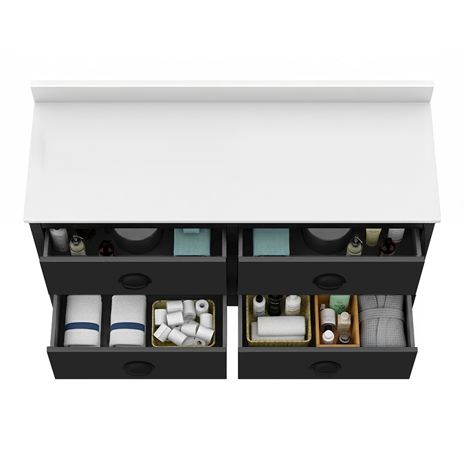 Alchemy 1210mm Floor Standing Vanity Unit - Matt Black with White Granite Worktop & Matt Black Handles - Image 3
