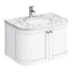 Period Bathroom Co. 820mm Curved Wall Hung Vanity with White Marble Basin Top - White