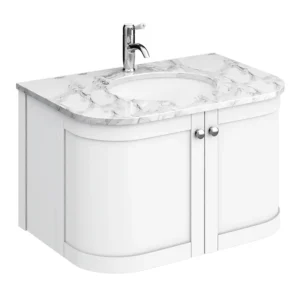 Period Bathroom Co. 820mm Curved Wall Hung Vanity with White Marble Basin Top - White