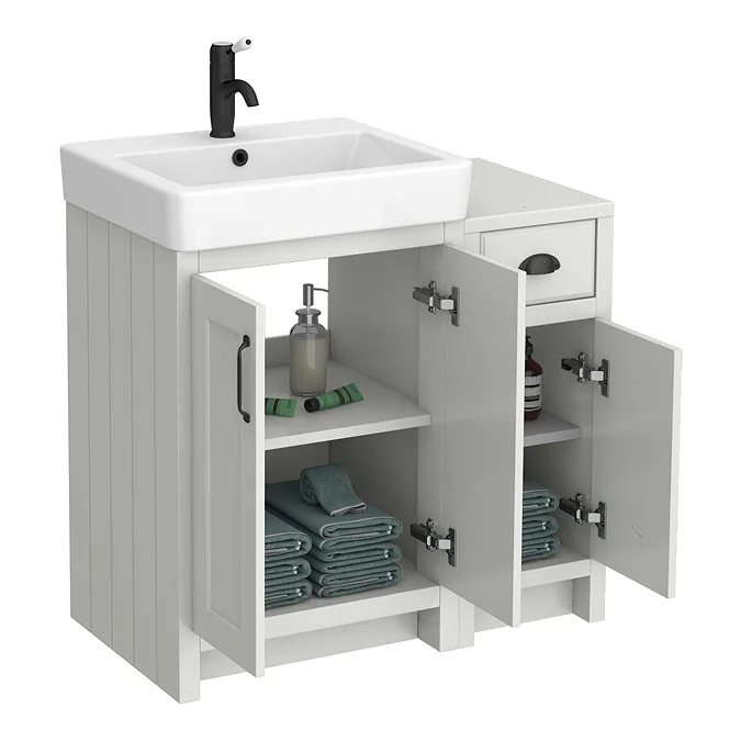 Chatsworth 560 Traditional Grey Vanity Sink + 300 Cupboard Unit with Matt Black Handles - Image 2