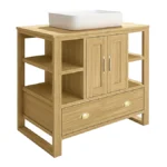 Trafalgar 900mm Solid Oak Vanity Unit with Brushed Brass Handles & Gloss White Rectangular Basin