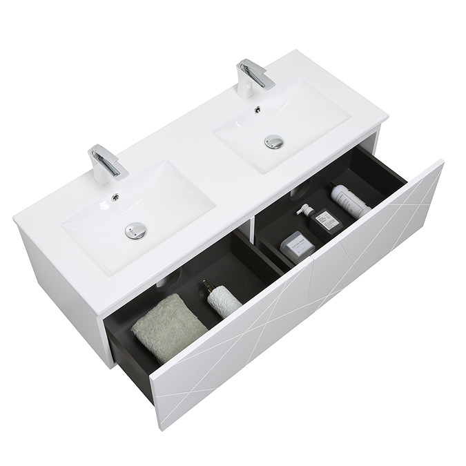 Voyage Wall Hung Double Basin Vanity - 1200mm Arctic White with Chrome Handles - Image 2