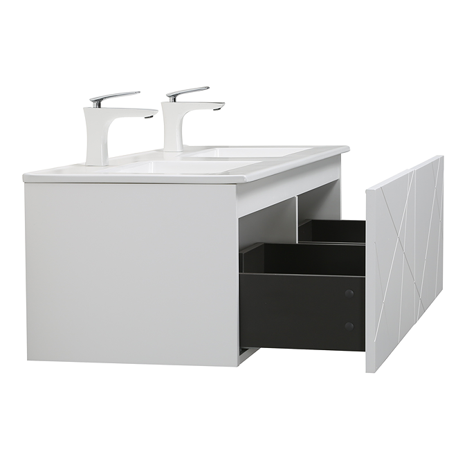 Voyage Wall Hung Double Basin Vanity - 1200mm Arctic White with Chrome Handles - Image 4