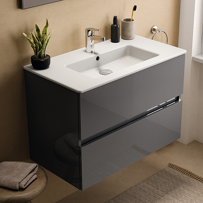 Ideal Standard Eurovit+ 80cm Wall Hung 2 Drawer Vanity Unit with Basin - Mid Grey