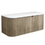 Arezzo 1200mm Slatted Light Oak Wall Mounted Curved Vanity Unit with Matt White Countertop