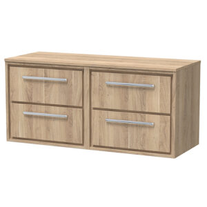 Arezzo Moda 1205mm Rustic Oak Wall Hung 4 Drawer Countertop Vanity Unit with Chrome Handles