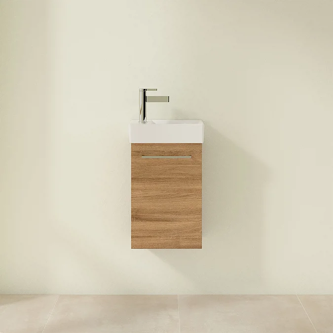 Villeroy and Boch Avento Oak Kansas 360mm Wall Hung Vanity Unit with Right Bowl Basin - Image 3