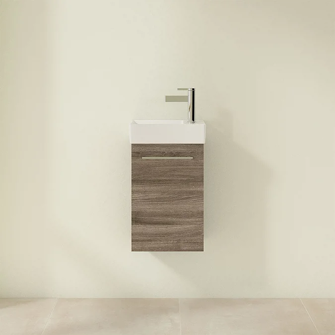 Villeroy and Boch Avento Stone Oak 360mm Wall Hung Vanity Unit with Left Bowl Basin - Image 2