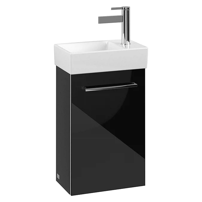 Villeroy and Boch Avento Crystal Black 360mm Wall Hung Vanity Unit with Left Bowl Basin Right Hinged Door