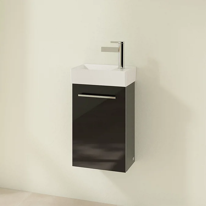 Villeroy and Boch Avento Crystal Black 360mm Wall Hung Vanity Unit with Left Bowl Basin Right Hinged Door - Image 2