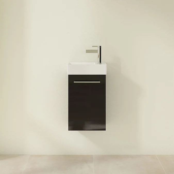 Villeroy and Boch Avento Crystal Black 360mm Wall Hung Vanity Unit with Left Bowl Basin Right Hinged Door - Image 3