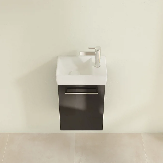 Villeroy and Boch Avento Crystal Black 360mm Wall Hung Vanity Unit with Left Bowl Basin Right Hinged Door - Image 4