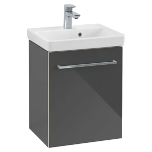 Villeroy and Boch Avento Crystal Grey 450mm Wall Hung 1-Door Vanity Unit Left Hinged Door