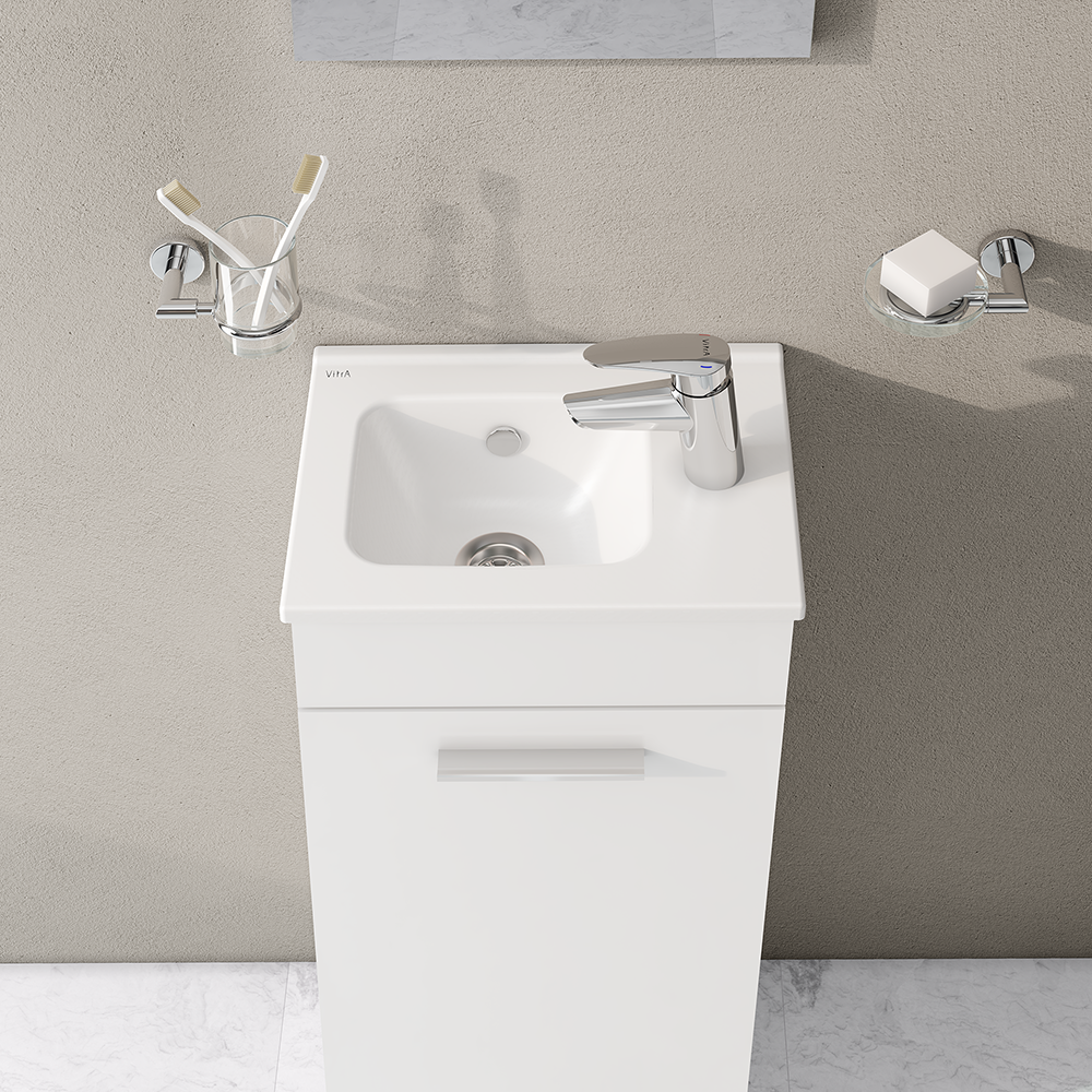 VitrA Evi Gloss White 400mm Compact Floor Standing 1-Door Vanity Unit - Image 3