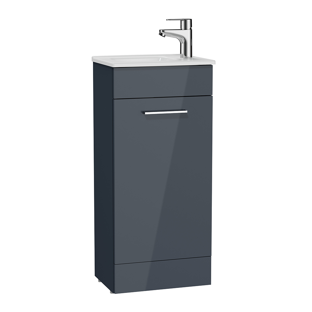 VitrA Evi Gloss Anthracite 400mm Compact Floor Standing 1-Door Vanity Unit - Image 2