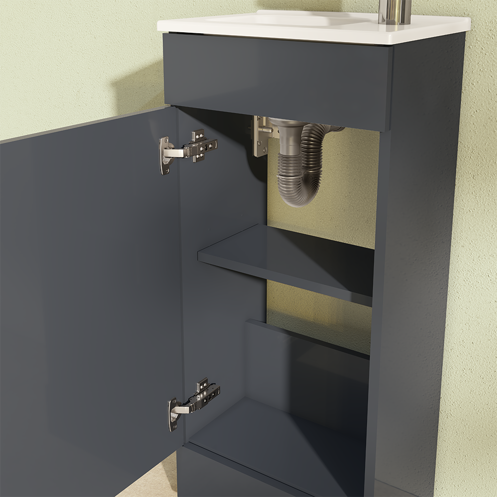 VitrA Evi Gloss Anthracite 400mm Compact Floor Standing 1-Door Vanity Unit - Image 3