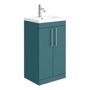 Arezzo Floor Standing Vanity Unit - Matt Teal Green - 500mm with Industrial Style Chrome Handles
