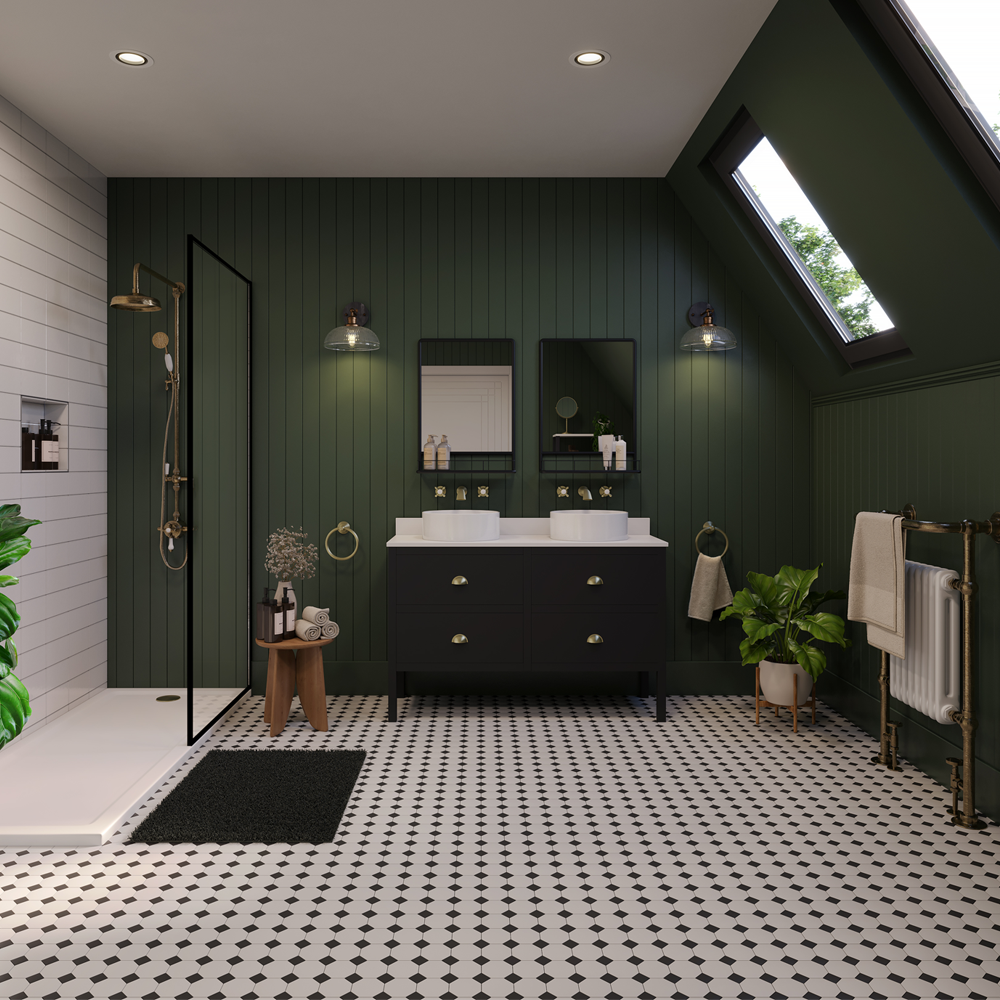 Alchemy 1210mm Floor Standing Vanity Unit - Matt Black with White Granite Worktop & Antique Brass Handles - Image 2