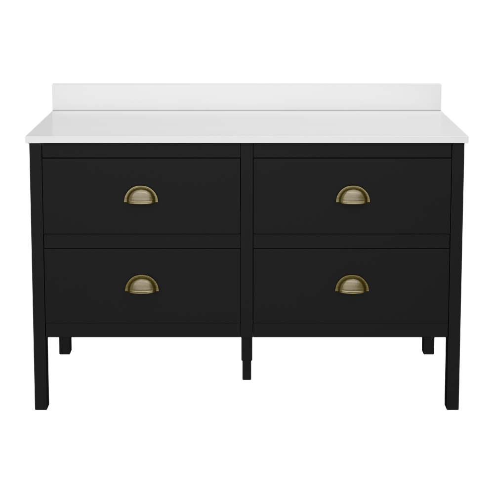 Alchemy 1210mm Floor Standing Vanity Unit - Matt Black with White Granite Worktop & Antique Brass Handles - Image 7