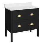 Alchemy 810mm Floor Standing Vanity Unit - Matt Black with White Granite Worktop & Brushed Brass Handles