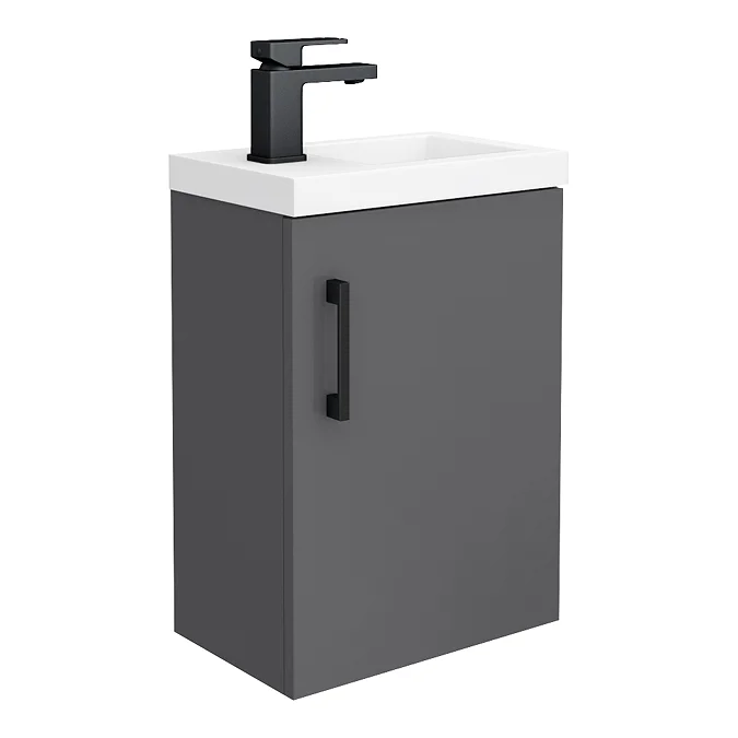 Apollo2 405mm Gloss Grey Compact Wall Hung Vanity Unit w. Matt Black Handle - Image 7