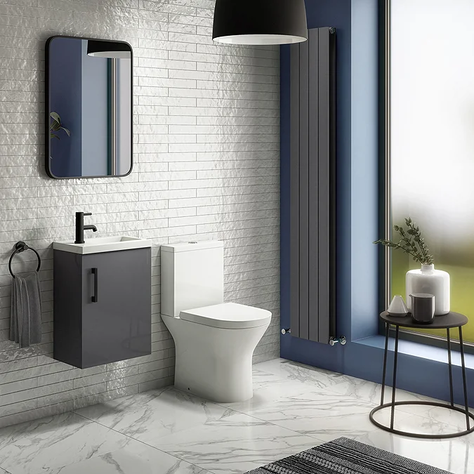 Apollo2 405mm Gloss Grey Compact Wall Hung Vanity Unit w. Matt Black Handle - Image 4