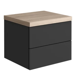 Atlas 500mm 2 Drawer Wall Hung Countertop Vanity Unit - Matt Black and Oak