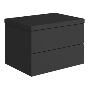 Atlas 600mm 2 Drawer Wall Hung Countertop Vanity Unit - Matt Black