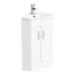 Alaska Corner Vanity Unit - Gloss White - 590mm with Chrome Handles