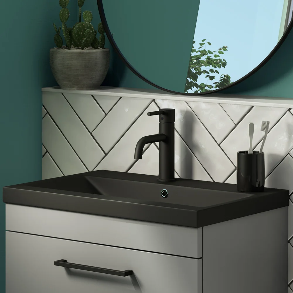 Arezzo 610 x 395mm Matt Black Rectangular Mid-Edged Inset Basin - Image 2
