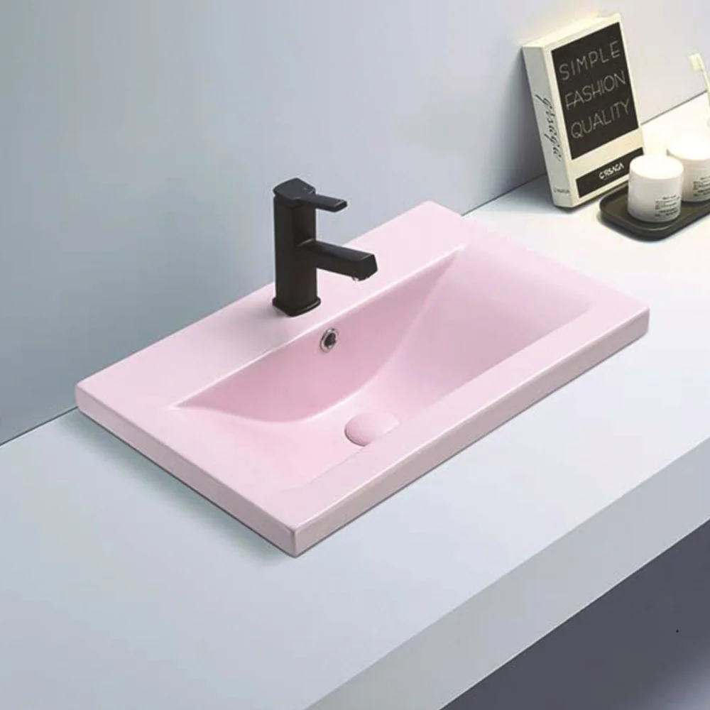 Arezzo 610 x 395mm Matt Pink Rectangular Mid-Edged Inset Basin - Image 4